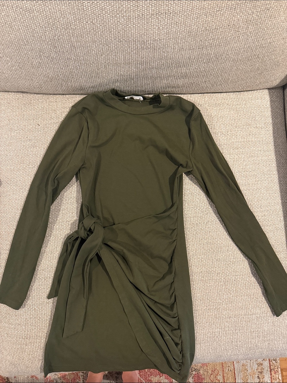 Showpo Olive Green Long Sleeve Tie-Waist Dress